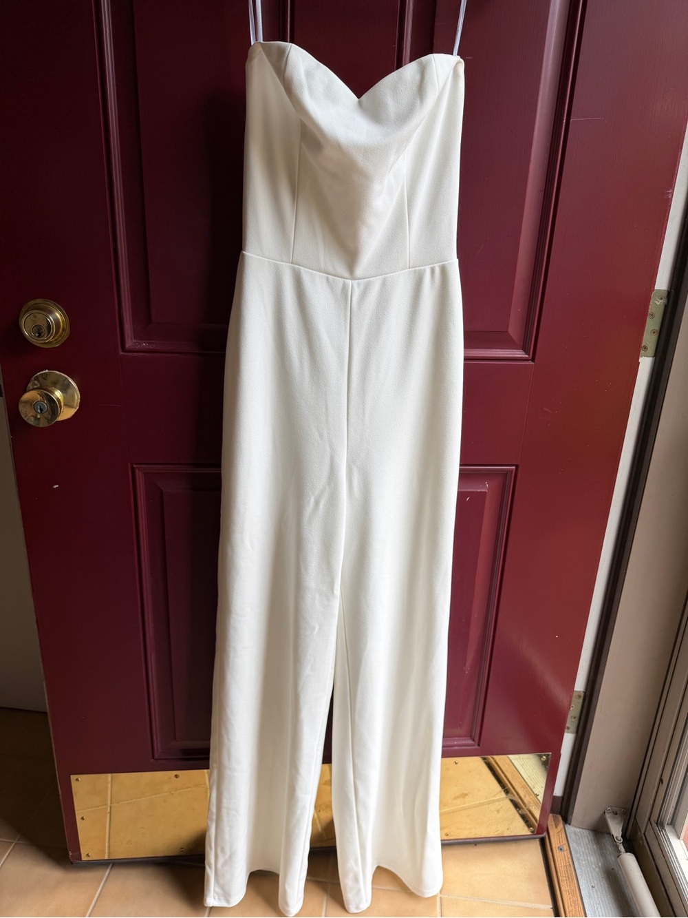 Lulu's White Strapless Wide-Leg Jumpsuit